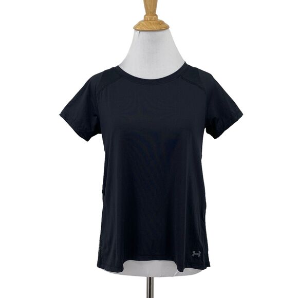 Under Armour Shirt Womens XS Black Coolswitch Fitted Short Sleeve Tie Back Top - Picture 1 of 12